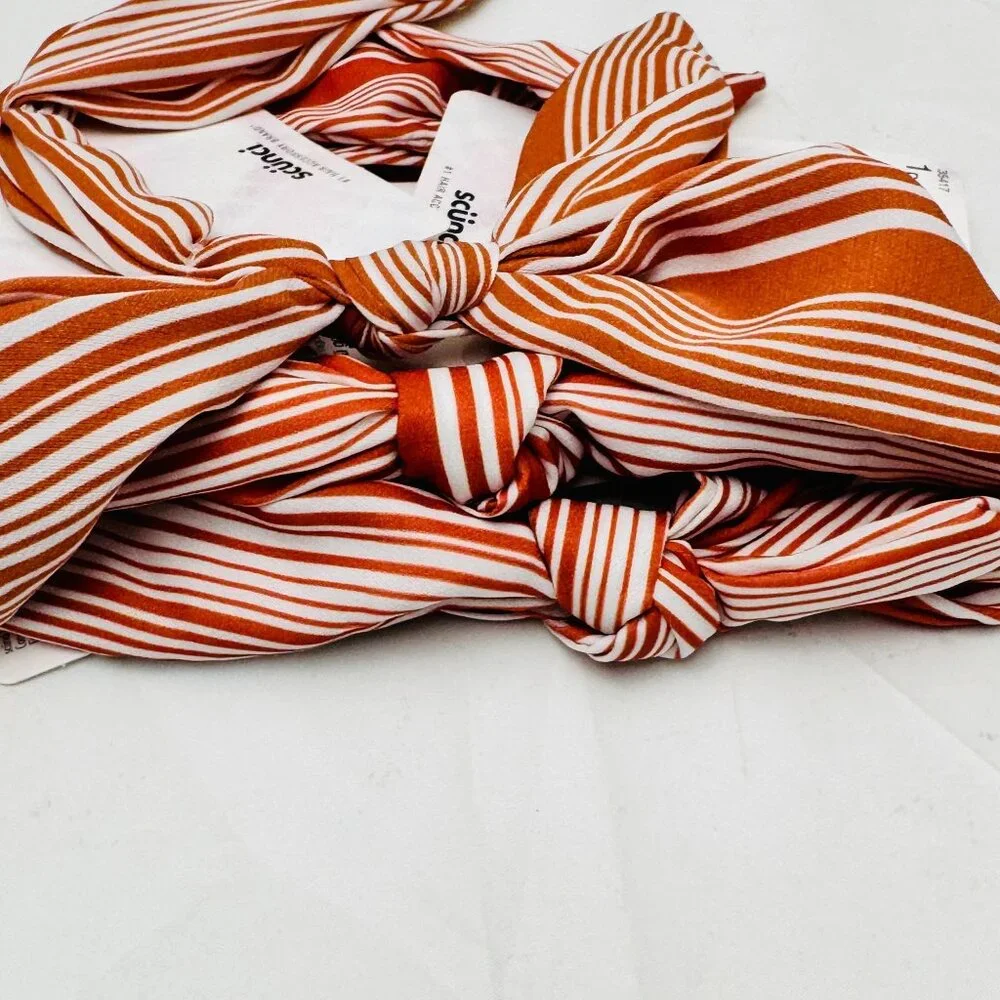 Scunci Headband Stripe Design Brown/White Fabric Bow 3-Pack